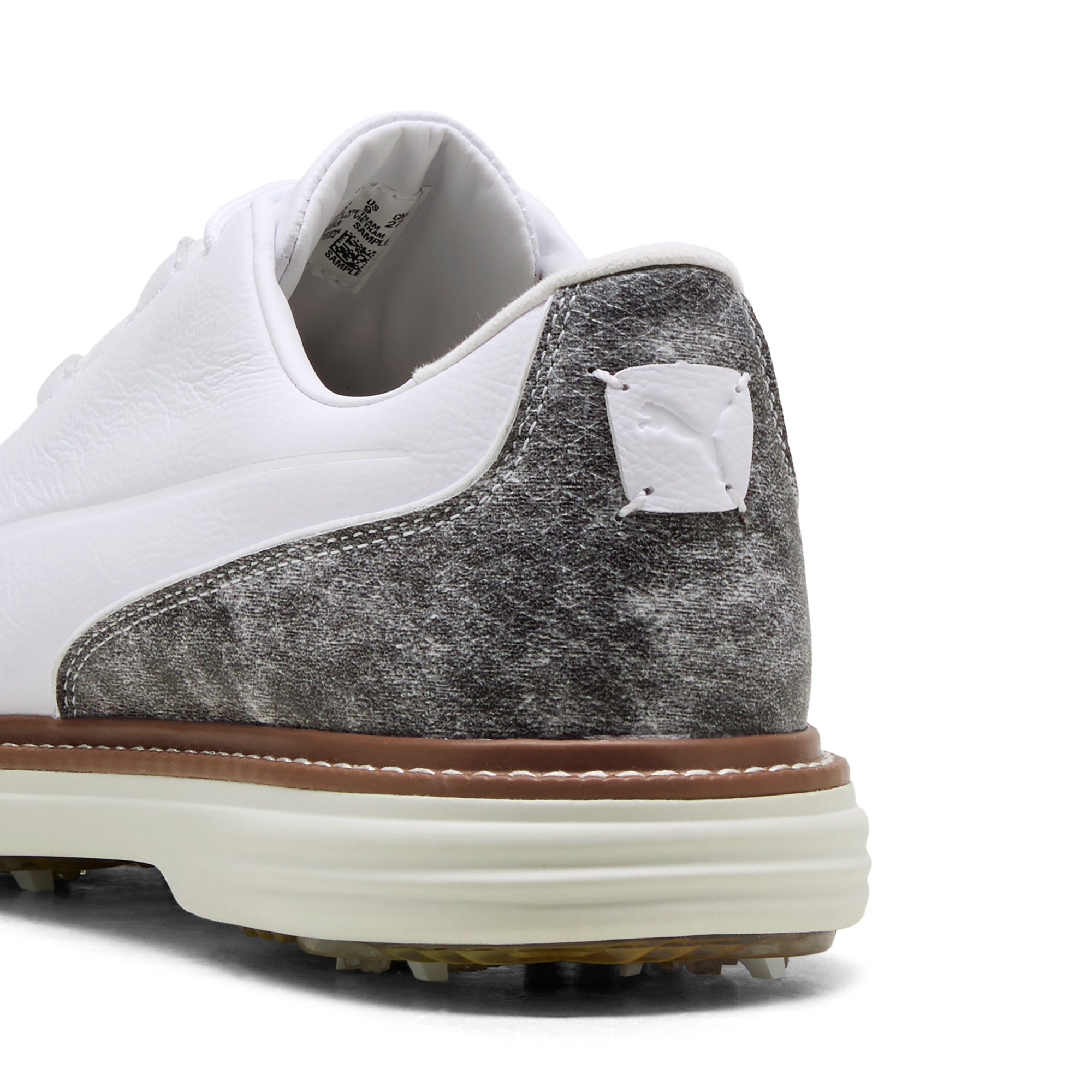 Puma Avant Tour golfsko herr White/Brown Mushroom, sedd bakifrån