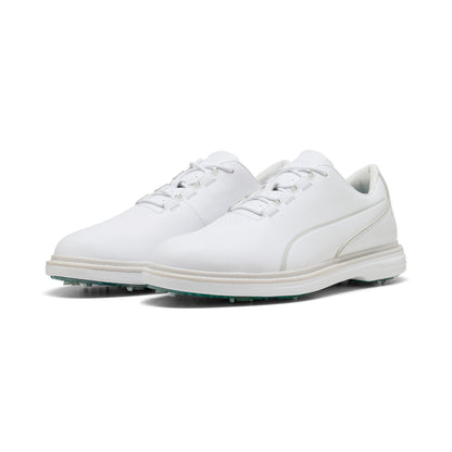 Puma Avant Tour spikad golfsko herr i White/Feather Gray, fullnarvigt läder