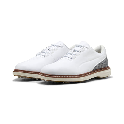 Puma Avant Tour spikad golfsko herr i White/Brown Mushroom, fullnarvigt läder
