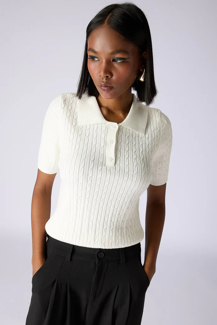 Knitted Polo Top White