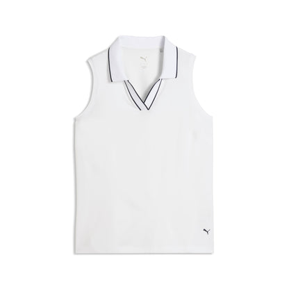 Puma Cloudspun Essential ärmlös golfpolo dam i White Glow, framifrån